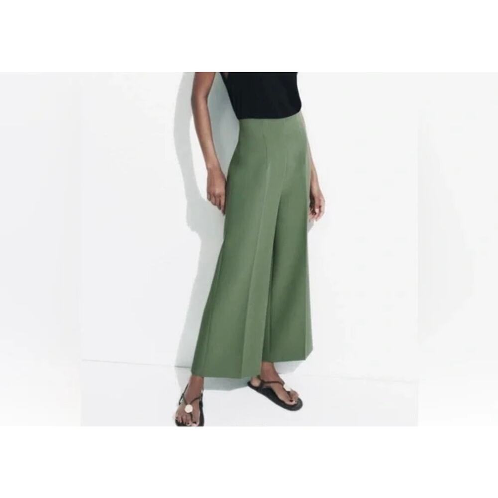ZARA HIGH WAISTED CULOTTES Pants Women’s Sz. L green wide leg NWOT